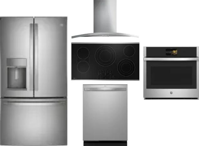 5 Piece Package Includes Refrigerator, Cooktop, Wall Oven, Hood And Dishwasher